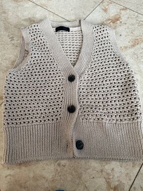 Zara Beige Crochet Knit Button Vest